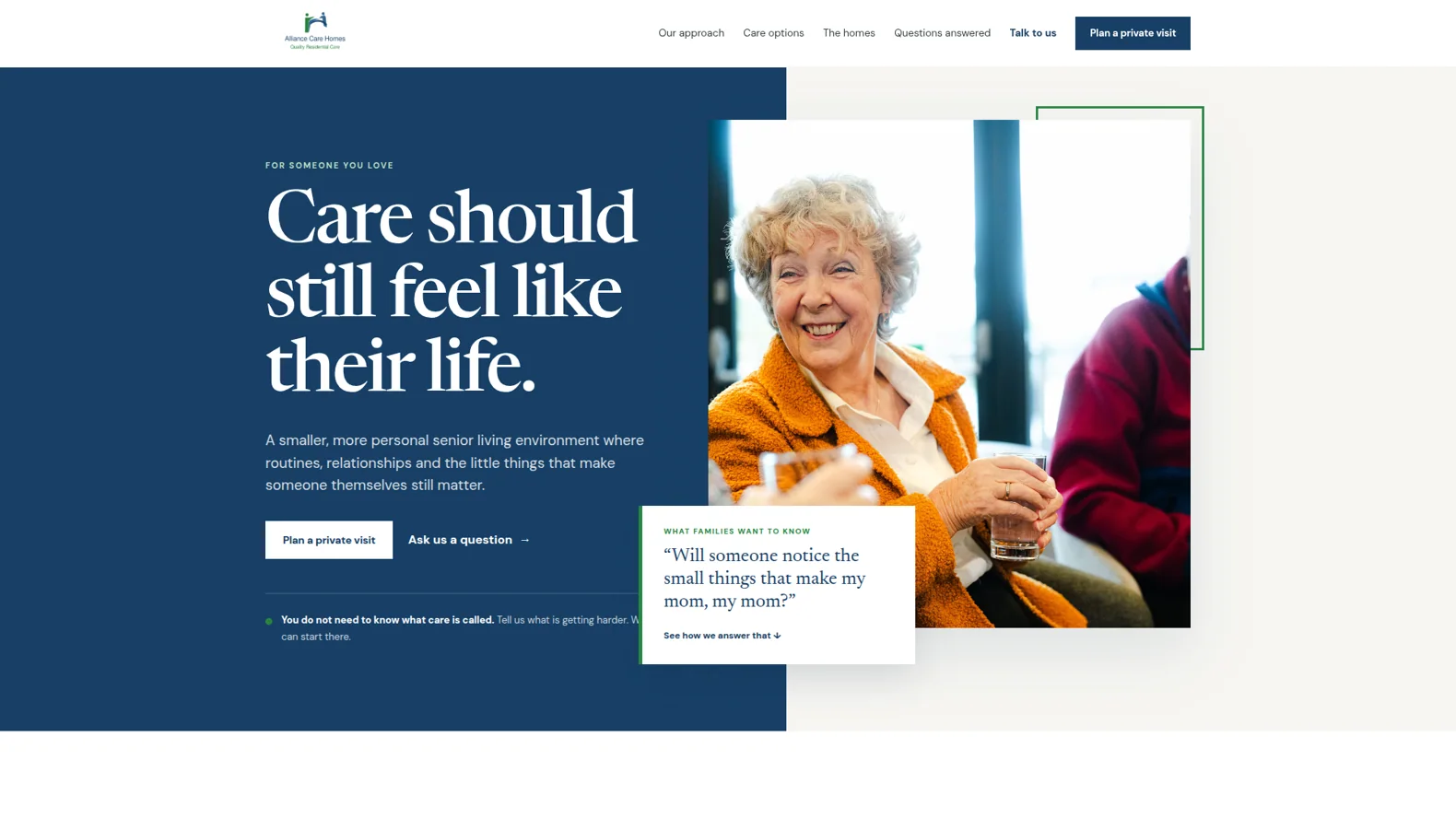 Website screenshot for Alliance Care Homes