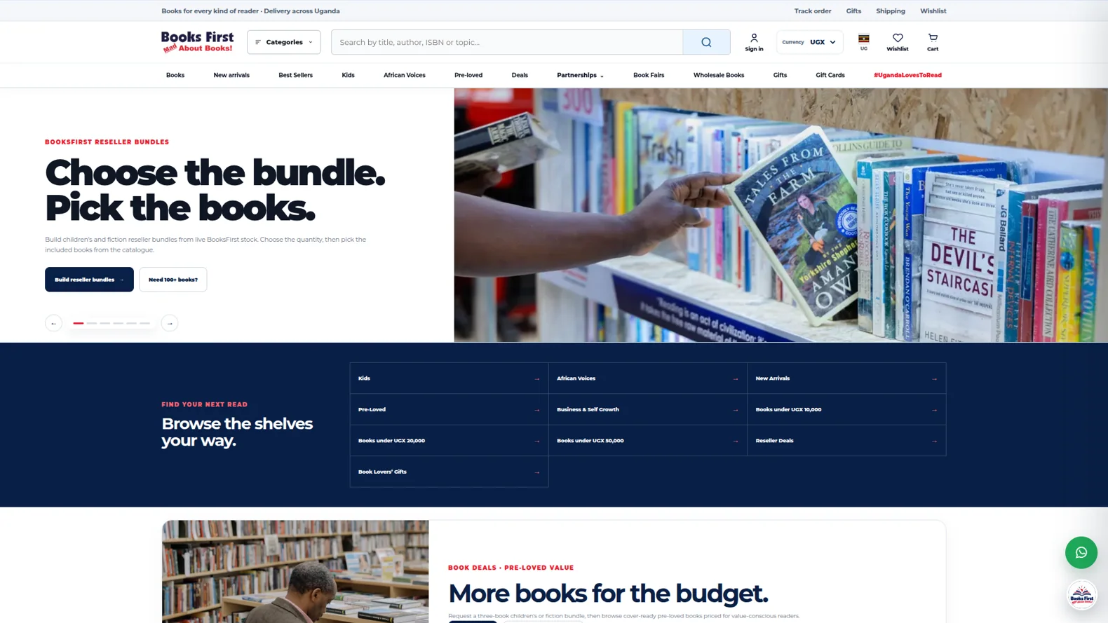 BooksFirst Uganda ecommerce homepage, a real Valron client project